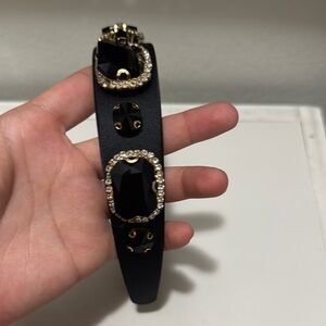 Black Leather Belt with Gemstone Accents